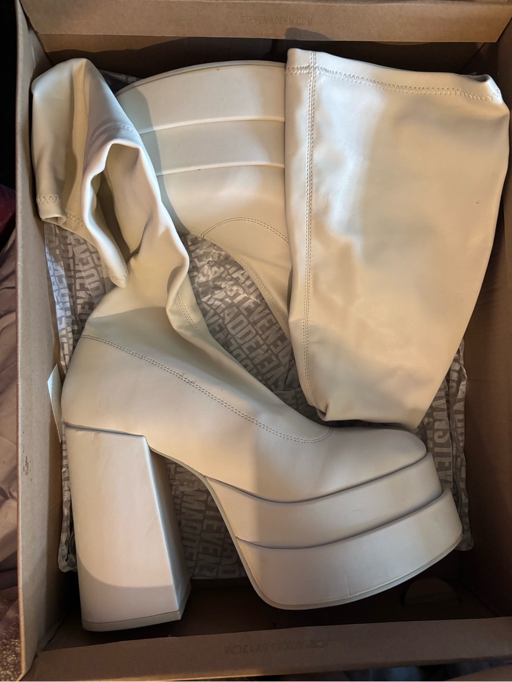 Platform Knee-High Boots in Ivory